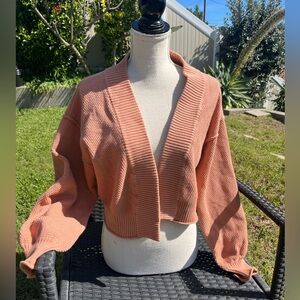 FLAT WHITE cardigan Peachy Orange tone Open-Front Women's Sweater size Large